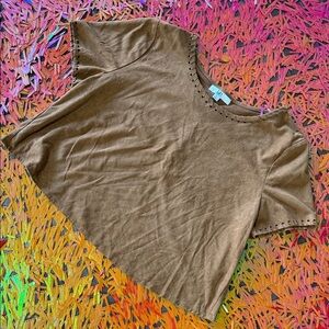 Ya Los Angeles Cropped Brown Short Sleeve Top with Stitch Details